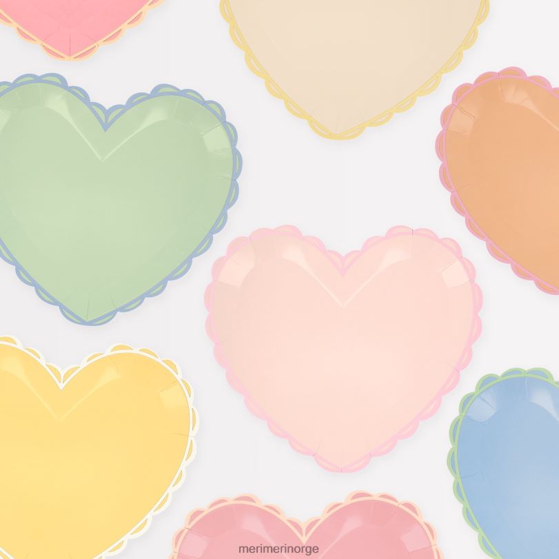 MERI MERI pastellhjerte store tallerkener (x 8) 04TF4927 festutstyr