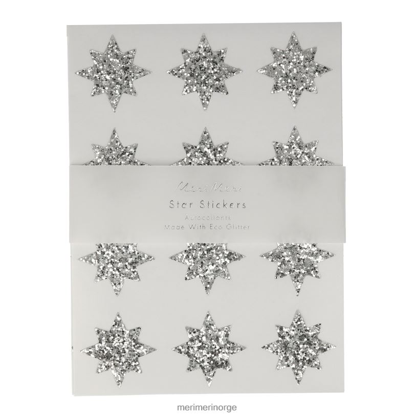 MERI MERI sølvstjerneglitterklistremerker (x 8 ark) 04TF4117 høytidssamling
