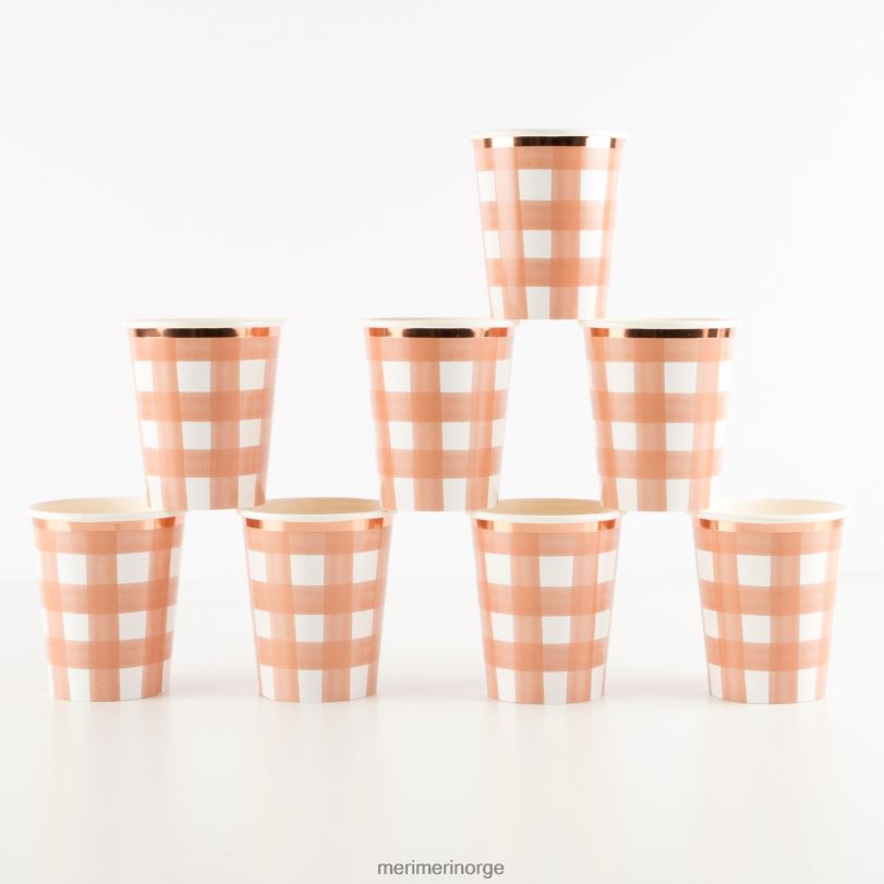 MERI MERI brente oransje gingham kopper (x 8) 04TF4458 samlinger
