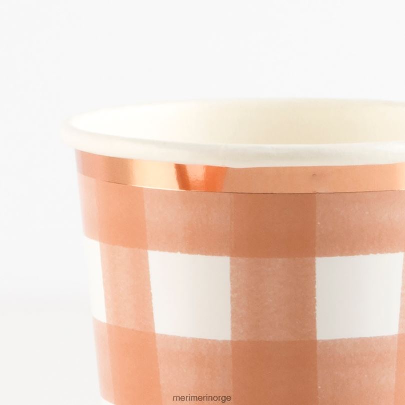 MERI MERI brente oransje gingham kopper (x 8) 04TF4458 samlinger