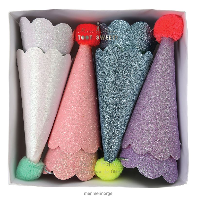 MERI MERI glitter pompong festhatter (x 8) 04TF4693 samlinger